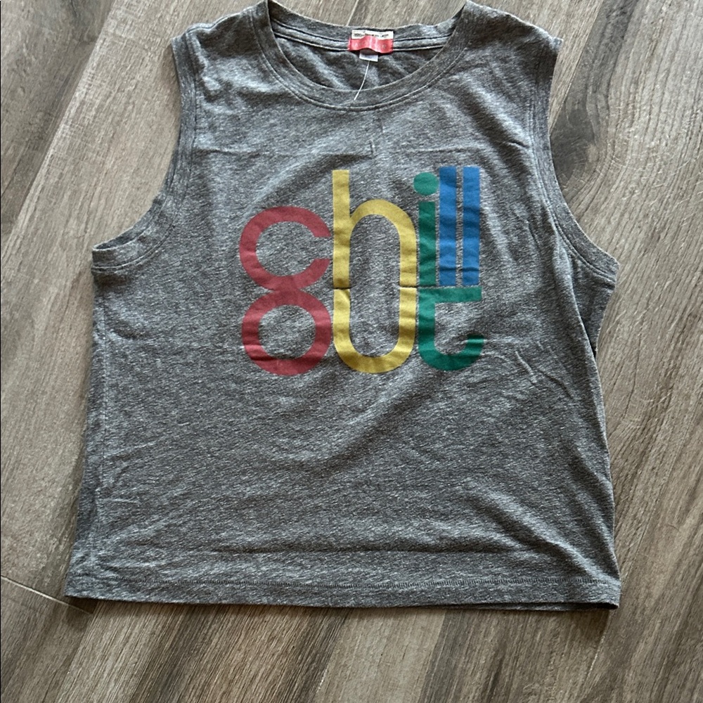MOTHER Gray Graphic Tee with Colorful Accents